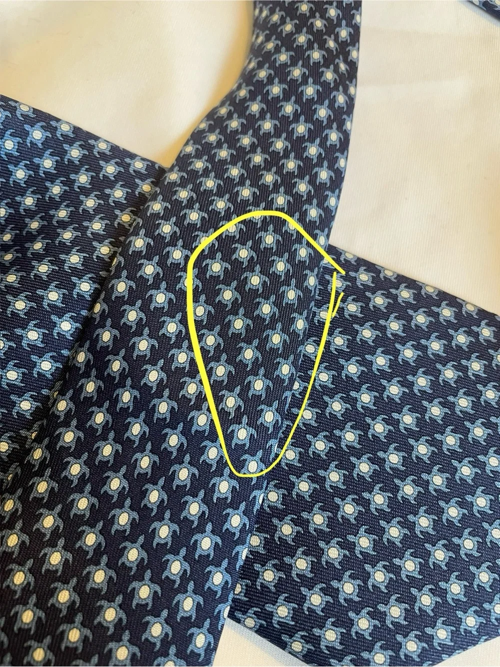 Hermes 100% Silk Navy Blue Tie Turtle “Tortue Pois” Pattern 625811 IA